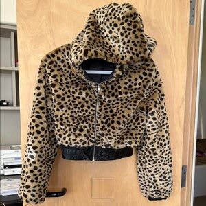 Leopard Print Faux Fur Crop Jacket